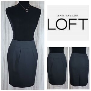 LOFT Black Wool Skirt Pleated Front